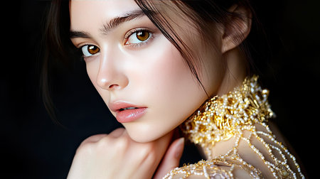 Delicate string bracelets with intricate beadwork and gold embellishments on a young lady's wrist, perfect for promotional materials.の素材