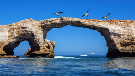 A natural stone arch formation at the Ballestas Islands, sculpted by the ocean waves over centuries.の素材