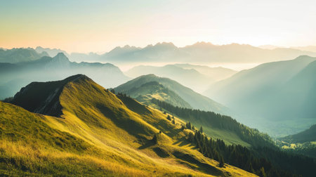 The breathtaking Swiss Alps at dusk, as the Saxer Lcke ridge glows in the soft light of an autumn sunset over Appenzellの素材