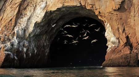 The rugged beauty of the Ballestas Islands, where natural rock formations create stunning arches and caves.の素材