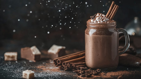 A jar of cinnamon honey next to cinnamon sticks, highlighting its use as a natural sweetener in teas and desserts.の素材