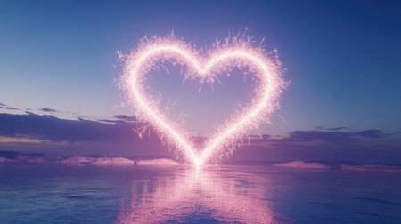 A heart-shaped sparkler trail captured in a long-exposure night shot, glowing effect.の素材