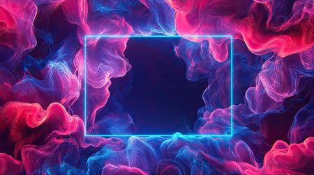 Abstract neon background with a holographic blank frame, glowing in ultraviolet tones.の素材