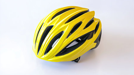 Cycling helmet for road and mountain biking, designed with impact-resistant material, isolated on a white background.の素材