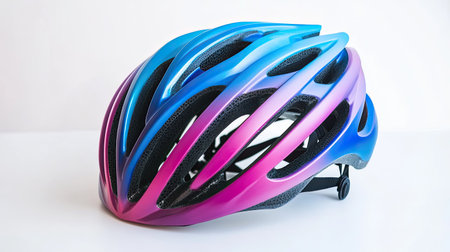 Protective bicycle helmet, lightweight and durable, designed for cycling safety, isolated on a white background.の素材