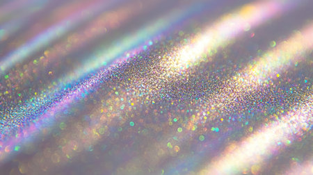 Sky-inspired holographic paper texture with iridescent rainbow glitter reflecting light in dreamy abstract patterns.の素材