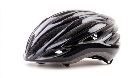 Sleek bike helmet, ideal for city commuting or professional cycling, with enhanced ventilation, isolated on white.の素材