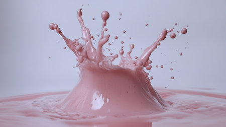 Gentle pastel pink watercolor splash with fluid ink movement and natural pigment dispersionの素材