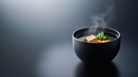 A minimalist Japanese setting with a single bowl of soy milk hot pot, steam rising as tofu and vegetables soak up the brothの素材