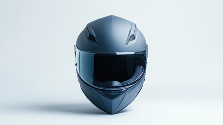 Lightweight and durable motorcycle helmet, showcasing a sleek matte finish and safety features on a white background.の素材