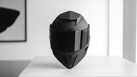 Innovative lightweight motorcycle helmet, designed for urban riders, placed centrally on a white surface.の素材