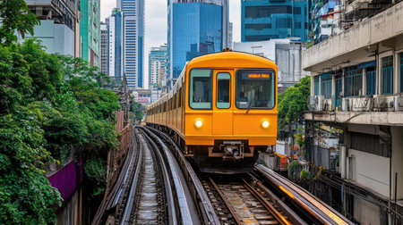 High-speed traffic motion in a smart city, with vibrant light trails symbolizing fast technology, communication, and innovation.の素材