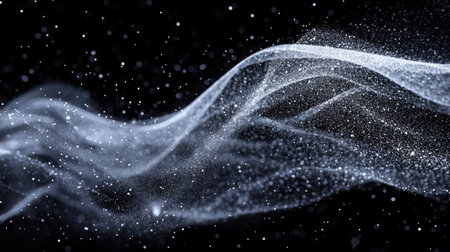 A flowing dance of fine particles forms smooth, abstract wave patterns with an airy and luxurious feel.の素材
