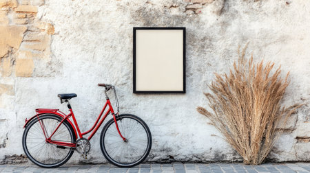 Blank wooden frame with passepartout, centered on a clean white wall, with dried plant decorations in soft neutral tones, elegant displayの素材