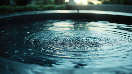 Circular wastewater tank with visible bubbles from aeration system, part of clean water processingの素材