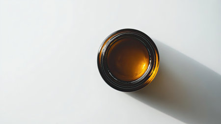 Coconut oil in round glass bottle on white background, natural cosmetic product conceptの素材