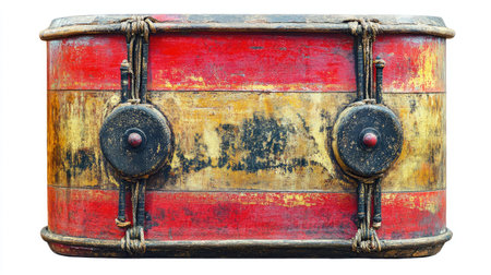 Antique Thai double-headed drum, used in folk and temple music, showcased in high detail on a white background with clipping pathの素材
