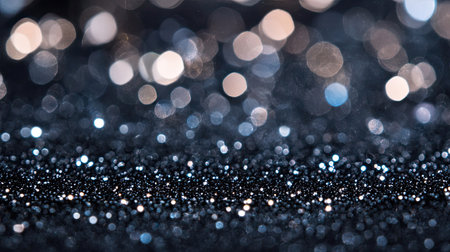 Elegant black to silver glitter texture gradient with fine sparkling dust, creating a sophisticated abstract background.の素材
