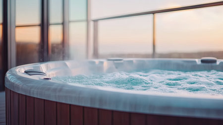 Gentle foam collecting in the corner of a bathtub, close-up showing soothing relaxation vibesの素材