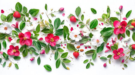 A bright and fresh summer salad with strawberries, goat cheese, arugula, and toasted almondsの素材