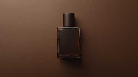 A minimal and sophisticated men's perfume bottle, set against a chocolate brown background, ideal for luxury branding.の素材