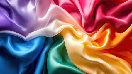Luxurious silk-like rainbow gradient with soft flowing colors, smooth artistic texture, glowing highlightsの素材