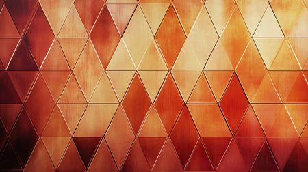 Minimalist abstract design featuring glowing triangle lights in warm tones, arranged in a clean and modern decorative patternの素材