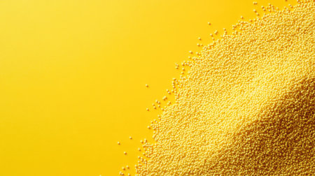 Minimalist food background with raw couscous grains, warm golden tones filling the frame, ideal for culinary and organic food designs.の素材