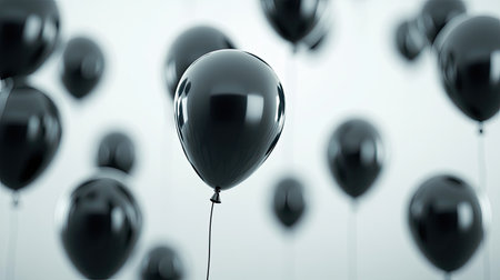 Abstract and modern arrangement of floating matte-finish balloons, set against a softly blurred elegant backgroundの素材