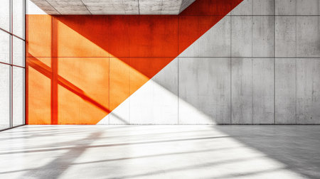 Minimalist architectural design with bold gray and orange panels, sharp geometric lines, and natural light reflections for an abstract lookの素材