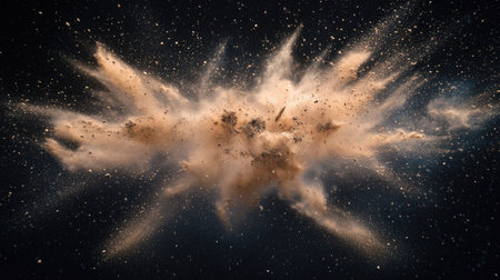 A sudden dust burst explodes violently, sending countless fine particles into the air, frozen mid-motion.の素材