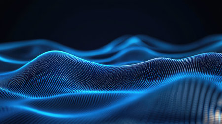 Abstract flowing blue holographic data lines form a modern and sleek digital technology concept.の素材