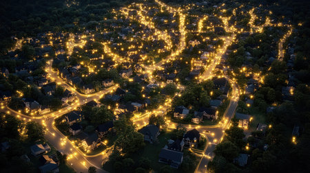 Abstract neural network of a smart city, glowing data nodes and AI-driven digital pathways, futuristic high-tech urbanizationの素材