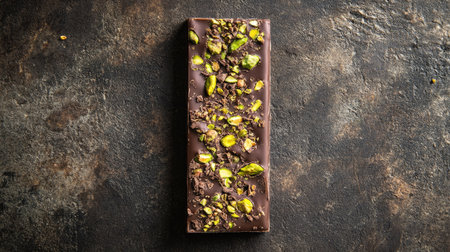Artisanal chocolate bar from Dubai featuring pistachio crunch and rich kadaif filling, placed on textured background for gourmet stylingの素材