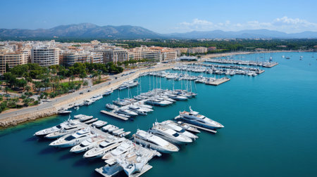 Palma de Mallorca's beauty unfolds from the cathedral's heights, offering a spectacular look at its historic core and scenic waterfront.の素材