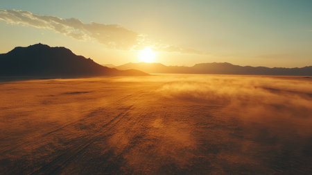 Peaceful morning in the Namib Desert, golden sunlight gently warming sand dunes near Namibia's Skeleton Coastの素材