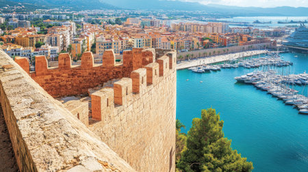 Panoramic view of Palma from the top of the cathedral, showcasing a blend of historic landmarks and modern city life.の素材