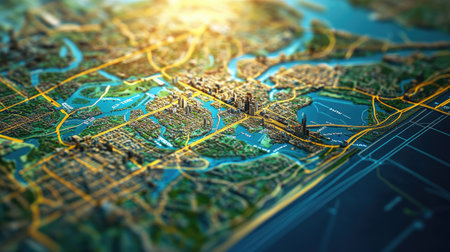 Zoomed-in image of Spokane on a road atlas, precise location and road networks clearly visible, travel planning conceptの素材