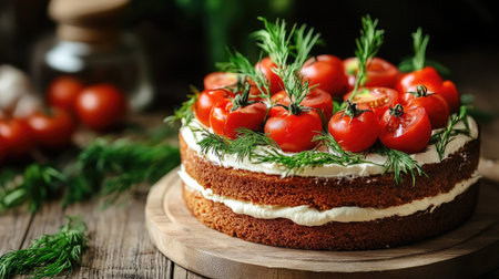 Side angle of Swedish sandwich cake, focusing on neat layer structure and fresh ingredientsの素材