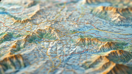 Spokane highlighted on a detailed U.S. map, close-up perspective with highways and landmarks visible, journey planning themeの素材