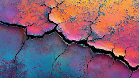 Stunning colorful rock formation with deep cracks and detailed mineral layers, textured wallpaper backgroundの素材