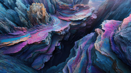 Stunning colorful rock formation with deep cracks and detailed mineral layers, textured wallpaper backgroundの素材