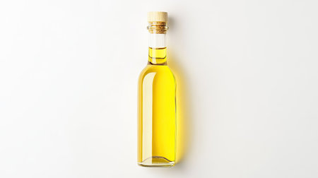 Natural coconut oil in a sleek clear bottle, isolated on white background, simple and clean branding lookの素材