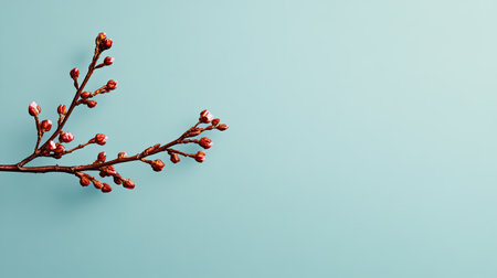 Prunus branch with soft pink cherry blossoms in macro view, full bloom captured with blue sky background in banner cropの素材