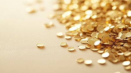 Radiant gold bokeh scattered across a smooth cream background, blending elegance and subtlety for an enchanting visualの素材