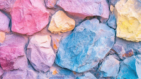 Bright and bold cracked stone texture in vibrant colors, natural abstract rock formations, eye-catching wallpaper designの素材