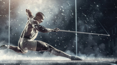 Track and field athlete throwing a javelin with powerの素材