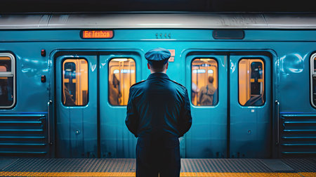 Train conductor standing on the platform, ready to boardの素材
