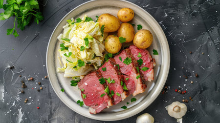 Plated corned beef with cabbage and boiled potatoesの素材