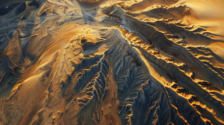 Aerial view of intricate patterns in the sand created by wind erosion.の素材